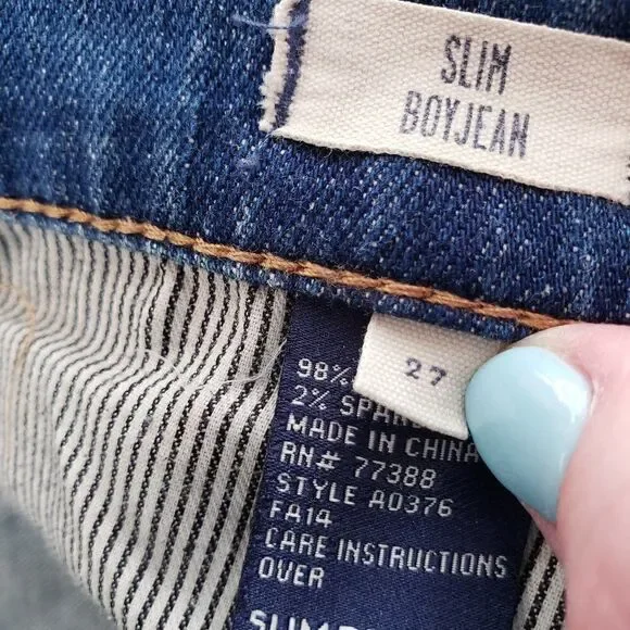 Madewell Slim Boyjean Size 27 Patches Distressed Dark Wash Denim Cotton Blend - Picture 9 of 9